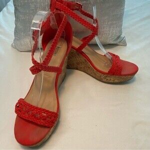 Mossimo Strappy Melon Peach Orange Woven Zip Cork Wedge Platform Sandal SZ 9.5